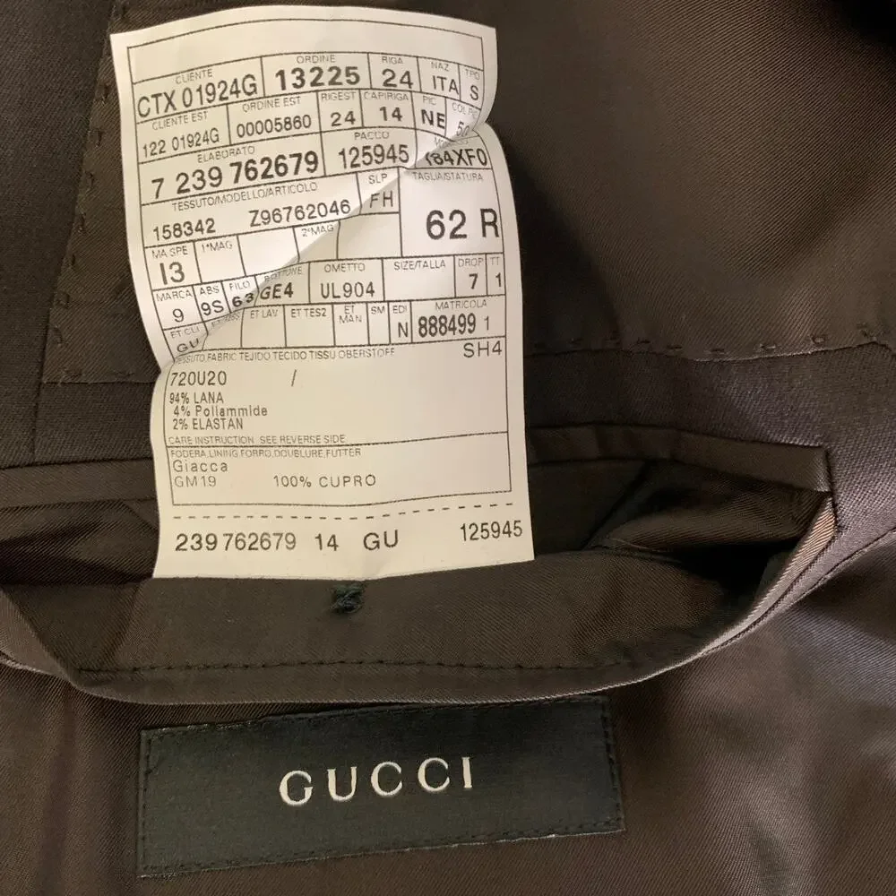 GUCCI Chest Size 52 Regular Brown Solid Wool Blend Notch Lapel Sport Coat